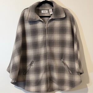 Le Moda Gray Plaid Fleece Cape Poncho Jacket